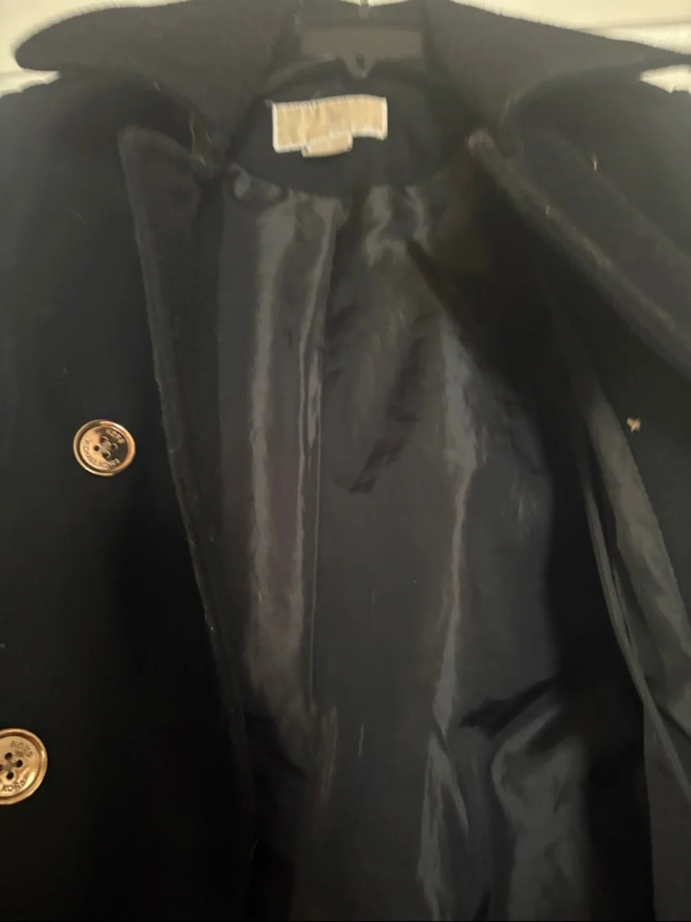 Michael Kors Black Double-Breasted Pea Coat with Gold Buttons - Picture 6 of 7